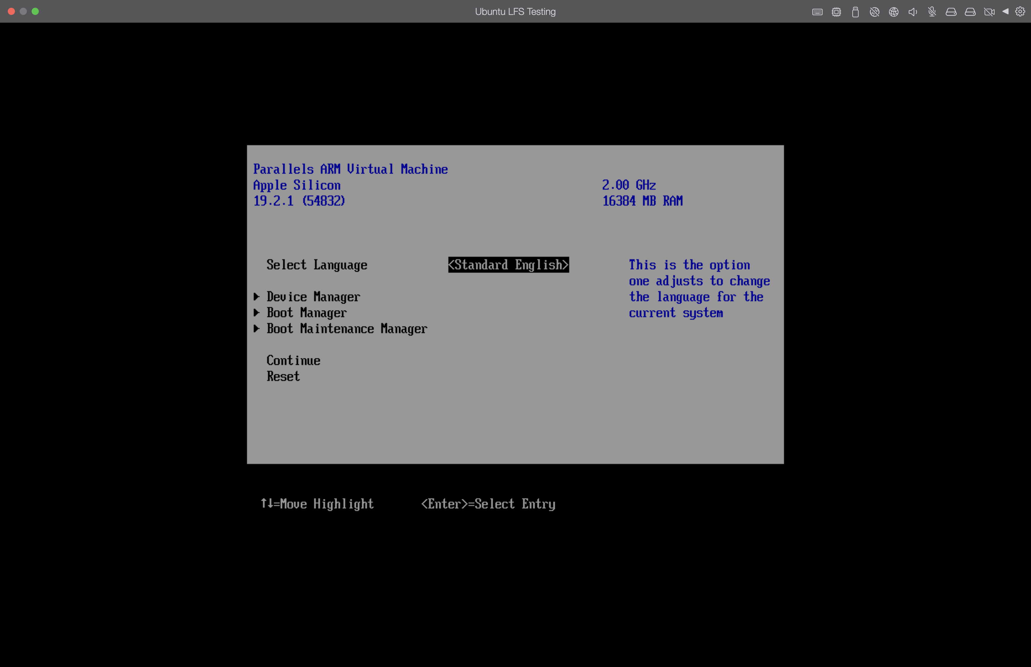 parallels boot menu